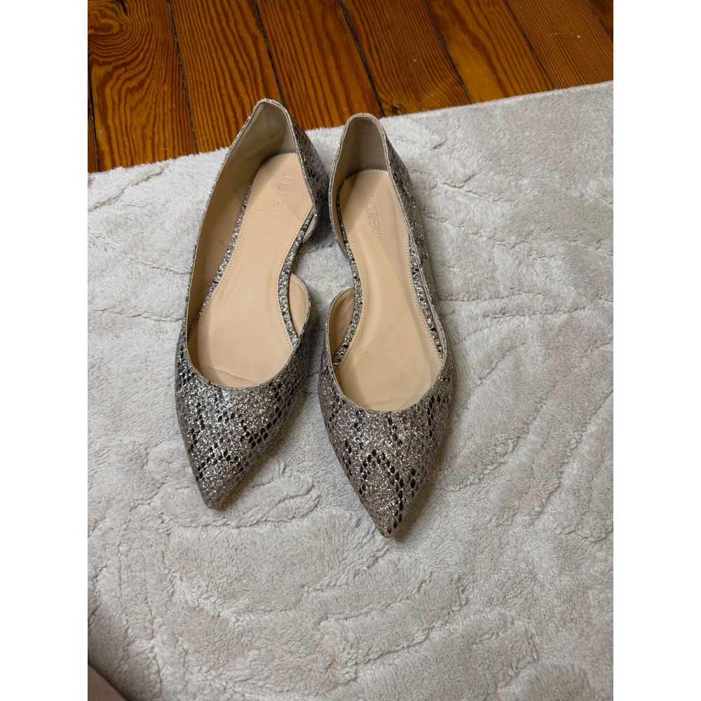 J.Crew Glitter Snakeskin D'Orsay Pointed Toe Flats Gold Silver Size 8